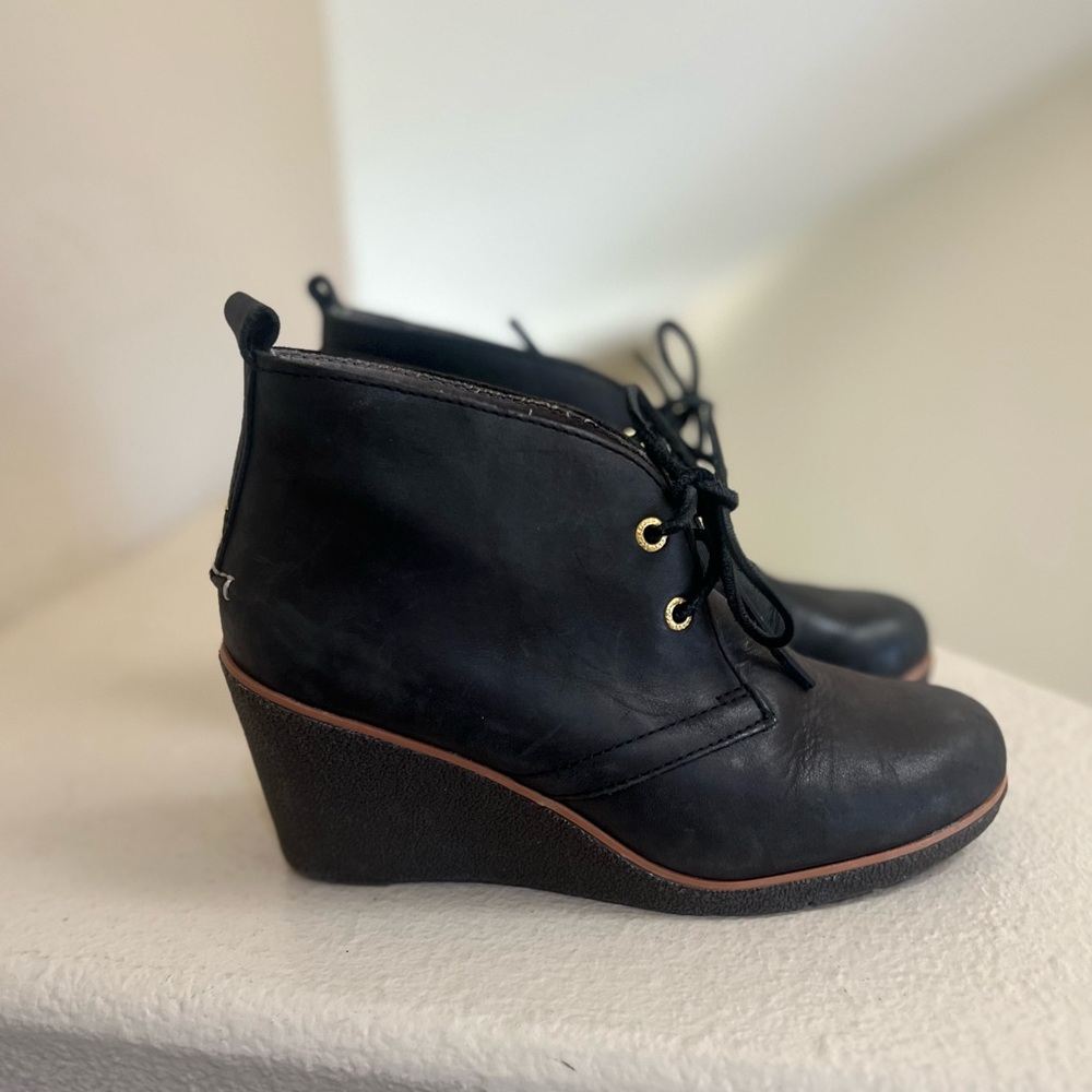 Sperry Women's Harlow Burnished Leather‎ Wedge Black Booties 8.5